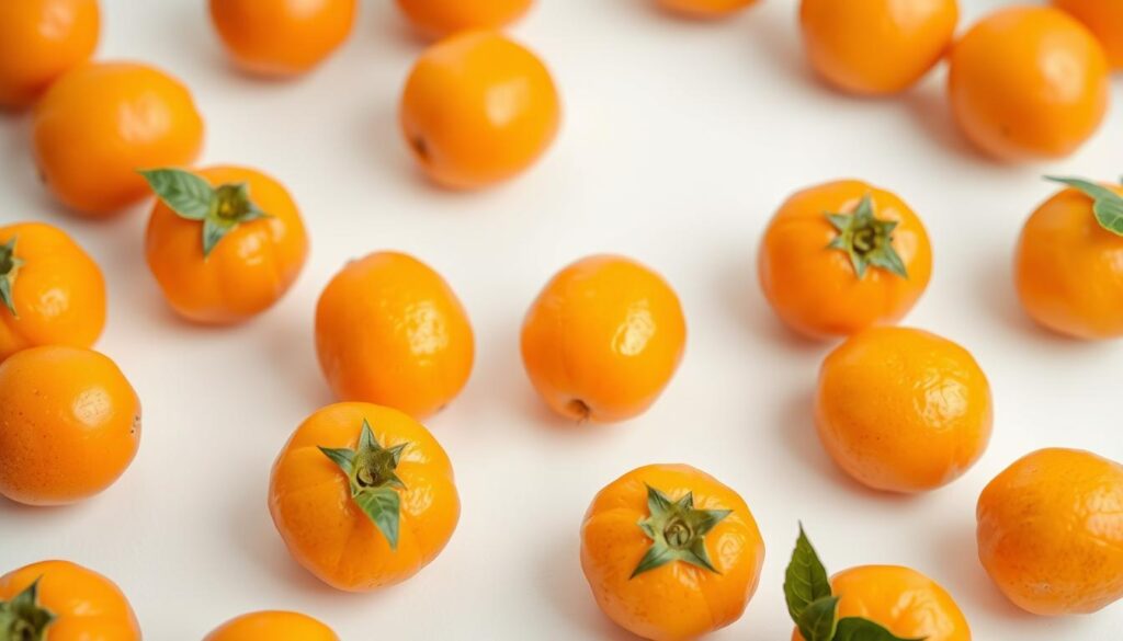 A close-up, detailed still life of a composition of kumquats, displaying their distinctive oval shape, vibrant orange hue, and glossy, waxy skin. The kumquats are arranged neatly on a clean, white surface, with soft, directional lighting accentuating their form and texture. The background is slightly blurred, allowing the viewer to focus on the intricate details of the kumquats, such as their tiny, edible seeds and the subtle variations in their coloration. The overall mood is crisp, clean, and inviting, highlighting the fresh, citrusy nature of the kumquats. A close-up, detailed still life of a composition of kumquats, displaying their distinctive oval shape, vibrant orange hue, and glossy, waxy skin. The kumquats are arranged neatly on a clean, white surface, with soft, directional lighting accentuating their form and texture. The background is slightly blurred, allowing the viewer to focus on the intricate details of the kumquats, such as their tiny, edible seeds and the subtle variations in their coloration. The overall mood is crisp, clean, and inviting, highlighting the fresh, citrusy nature of the kumquats.