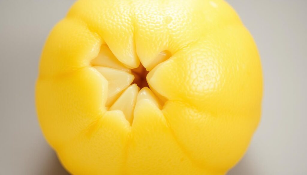 A close-up photograph of a ripe, juicy pomelo fruit, its thick, pale yellow rind glistening under soft, natural lighting. The fruit is positioned on a simple, neutral background, allowing its captivating, oversized shape and vibrant color to take center stage. The segmented flesh, visible through the transparent skin, beckons the viewer to imagine its sweet, citrusy flavor and satisfying texture. The image conveys a sense of freshness, wholesome goodness, and the allure of this unique, often overlooked citrus variety, perfectly suited to illustrate the section on the taste of pomelo in the article. A close-up photograph of a ripe, juicy pomelo fruit, its thick, pale yellow rind glistening under soft, natural lighting. The fruit is positioned on a simple, neutral background, allowing its captivating, oversized shape and vibrant color to take center stage. The segmented flesh, visible through the transparent skin, beckons the viewer to imagine its sweet, citrusy flavor and satisfying texture. The image conveys a sense of freshness, wholesome goodness, and the allure of this unique, often overlooked citrus variety, perfectly suited to illustrate the section on the taste of pomelo in the article.