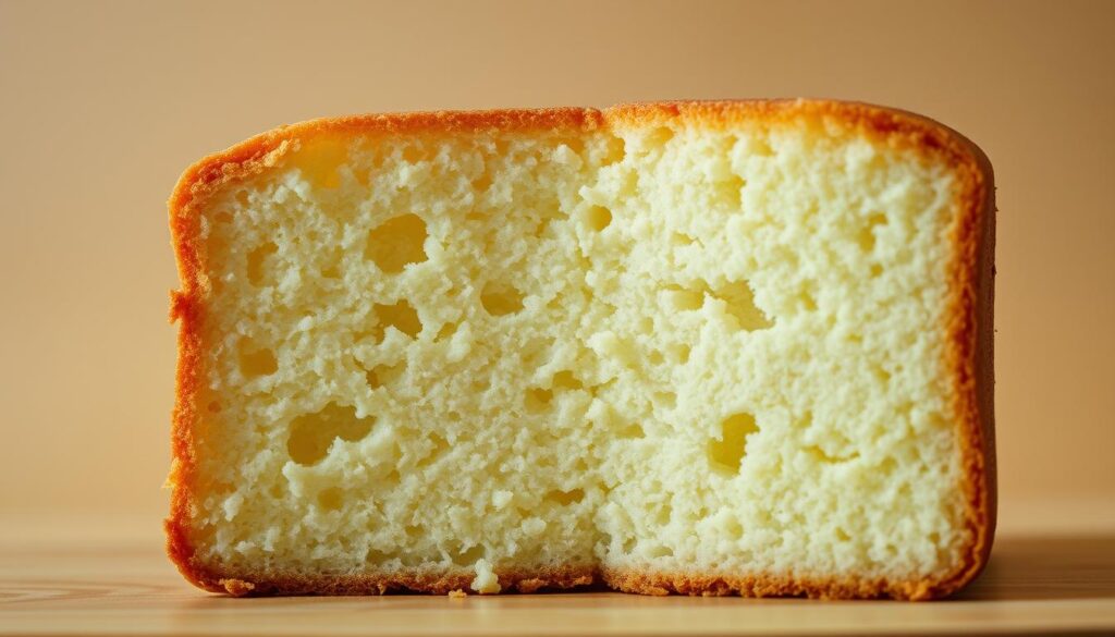 A cross-section of a perfectly baked sponge cake, its golden-brown crust revealing the soft, airy crumb within. The cake is bathed in warm, even lighting, illuminating the intricate lattice-work of air pockets that give the cake its characteristic light and fluffy texture. The scene is captured from a low, slightly angled perspective, emphasizing the cake's height and the delicate balance of its structure. The background is a simple, neutral tone, allowing the cake to take center stage and highlighting the importance of temperature in achieving this optimal baking result. A cross-section of a perfectly baked sponge cake, its golden-brown crust revealing the soft, airy crumb within. The cake is bathed in warm, even lighting, illuminating the intricate lattice-work of air pockets that give the cake its characteristic light and fluffy texture. The scene is captured from a low, slightly angled perspective, emphasizing the cake's height and the delicate balance of its structure. The background is a simple, neutral tone, allowing the cake to take center stage and highlighting the importance of temperature in achieving this optimal baking result.