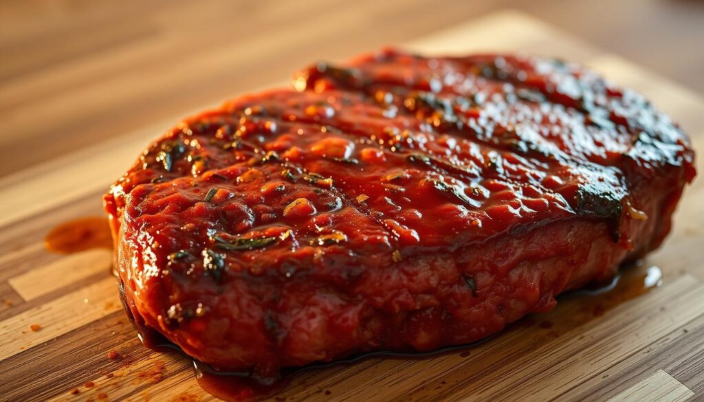 A close-up of a juicy, marinated steak resting on a wooden cutting board. The steak is glistening with a rich, reddish-brown marinade, made with a blend of aromatic spices, herbs, and acidic ingredients. The background is softly blurred, allowing the steak to be the focal point. Warm, natural lighting casts a golden glow, highlighting the texture and layers of the meat. The composition is clean and uncluttered, emphasizing the simplicity and elegance of the perfectly prepared steak. A close-up of a juicy, marinated steak resting on a wooden cutting board. The steak is glistening with a rich, reddish-brown marinade, made with a blend of aromatic spices, herbs, and acidic ingredients. The background is softly blurred, allowing the steak to be the focal point. Warm, natural lighting casts a golden glow, highlighting the texture and layers of the meat. The composition is clean and uncluttered, emphasizing the simplicity and elegance of the perfectly prepared steak.