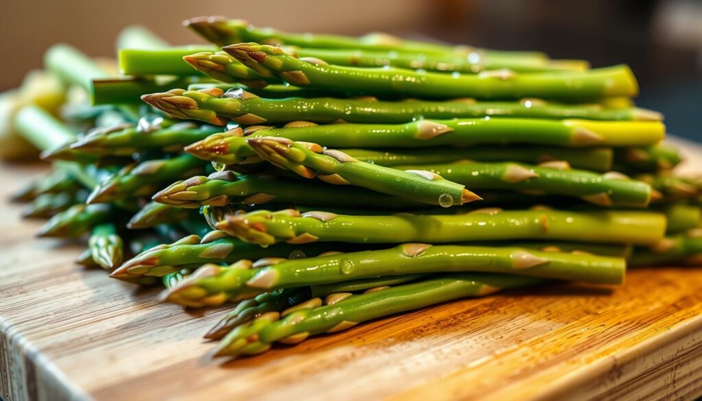 A close-up photograph of fresh green asparagus beans, arranged step-by-step on a wooden cutting board. The beans are glistening with water droplets, highlighting their vibrant color and crisp texture. The lighting is natural and soft, creating a warm, inviting atmosphere. The camera is positioned at a low angle, emphasizing the layered, sequential presentation of the asparagus beans. The background is blurred, keeping the focus on the carefully arranged subject. The overall mood is one of simplicity, freshness, and attention to detail, perfectly capturing the essence of a step-by-step cooking process. A close-up photograph of fresh green asparagus beans, arranged step-by-step on a wooden cutting board. The beans are glistening with water droplets, highlighting their vibrant color and crisp texture. The lighting is natural and soft, creating a warm, inviting atmosphere. The camera is positioned at a low angle, emphasizing the layered, sequential presentation of the asparagus beans. The background is blurred, keeping the focus on the carefully arranged subject. The overall mood is one of simplicity, freshness, and attention to detail, perfectly capturing the essence of a step-by-step cooking process.