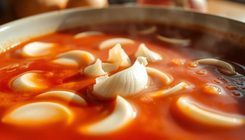 A close-up shot of freshly sliced garlic cloves floating in a rich, vibrant tomato soup. The garlic pieces are prominently displayed in the foreground, their pungent aroma radiating from the steaming bowl. The background features a blurred, warm-toned scene, hinting at the comforting, homemade nature of the dish. Bright, natural lighting casts gentle shadows, accentuating the textural details of the garlic and the deep red hue of the tomato broth. The overall mood is one of hearty, flavorful nourishment, inviting the viewer to imagine the aromatic, savory experience of this classic pairing. A close-up shot of freshly sliced garlic cloves floating in a rich, vibrant tomato soup. The garlic pieces are prominently displayed in the foreground, their pungent aroma radiating from the steaming bowl. The background features a blurred, warm-toned scene, hinting at the comforting, homemade nature of the dish. Bright, natural lighting casts gentle shadows, accentuating the textural details of the garlic and the deep red hue of the tomato broth. The overall mood is one of hearty, flavorful nourishment, inviting the viewer to imagine the aromatic, savory experience of this classic pairing.