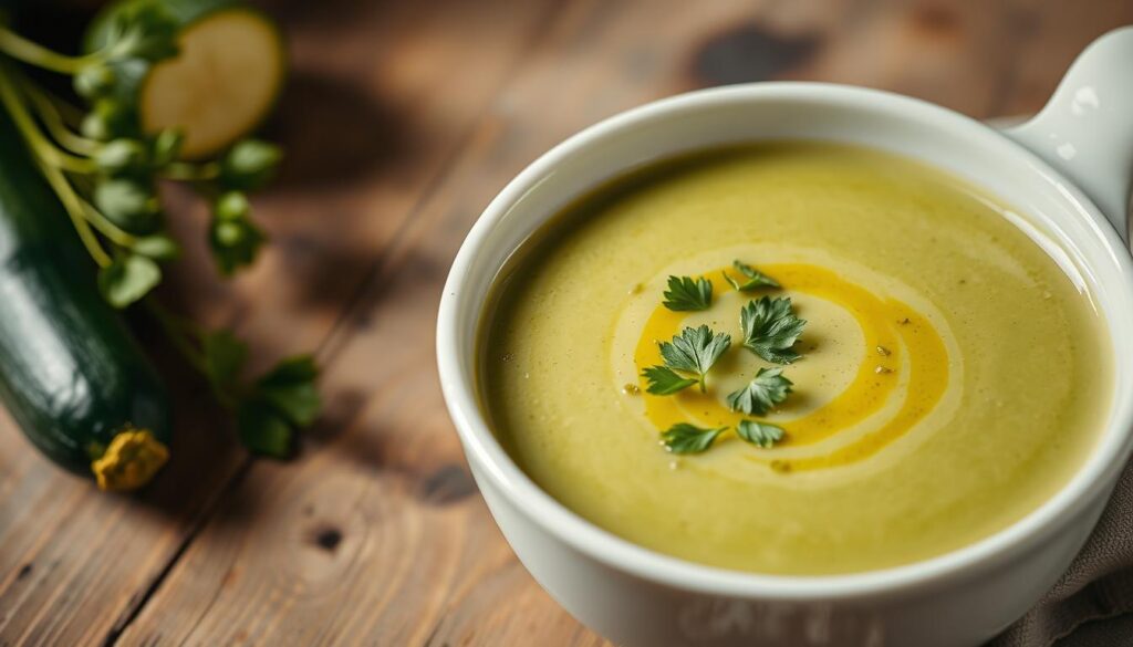 A delicate and creamy zucchini soup, garnished with a drizzle of olive oil and a sprinkle of freshly chopped parsley, set against a backdrop of a rustic wooden table. The soft, muted lighting casts a warm glow, emphasizing the soup's vibrant green hue and velvety texture. The composition is framed by a simple white ceramic bowl, complementing the minimalist aesthetic. The overall scene conveys a sense of comfort and nourishment, perfectly capturing the essence of this comforting culinary creation. A delicate and creamy zucchini soup, garnished with a drizzle of olive oil and a sprinkle of freshly chopped parsley, set against a backdrop of a rustic wooden table. The soft, muted lighting casts a warm glow, emphasizing the soup's vibrant green hue and velvety texture. The composition is framed by a simple white ceramic bowl, complementing the minimalist aesthetic. The overall scene conveys a sense of comfort and nourishment, perfectly capturing the essence of this comforting culinary creation.