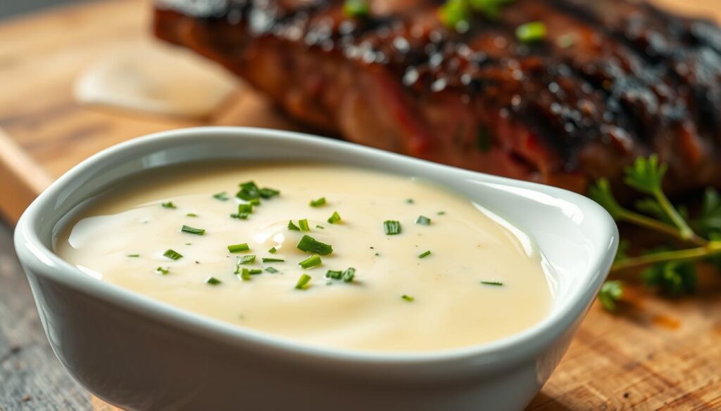 A close-up shot of a rich, creamy butter sauce for steak displayed in an elegant white bowl, with a glossy surface reflecting nearby light. The sauce is adorned with finely chopped fresh herbs, like parsley and chives, adding splashes of vibrant green. In the background, a perfectly seared steak glistens, with a hint of steam rising, set on a rustic wooden cutting board. Soft, diffused natural light emphasizes the silky texture of the sauce and the juicy meat, creating a warm, inviting atmosphere. The angle captures both the sauce and the steak harmoniously, focusing on the mouthwatering details without any text or distractions. A close-up shot of a rich, creamy butter sauce for steak displayed in an elegant white bowl, with a glossy surface reflecting nearby light. The sauce is adorned with finely chopped fresh herbs, like parsley and chives, adding splashes of vibrant green. In the background, a perfectly seared steak glistens, with a hint of steam rising, set on a rustic wooden cutting board. Soft, diffused natural light emphasizes the silky texture of the sauce and the juicy meat, creating a warm, inviting atmosphere. The angle captures both the sauce and the steak harmoniously, focusing on the mouthwatering details without any text or distractions.